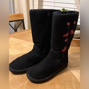 Authentic Vintage UGG Australia Black Boots with Red Floral Design